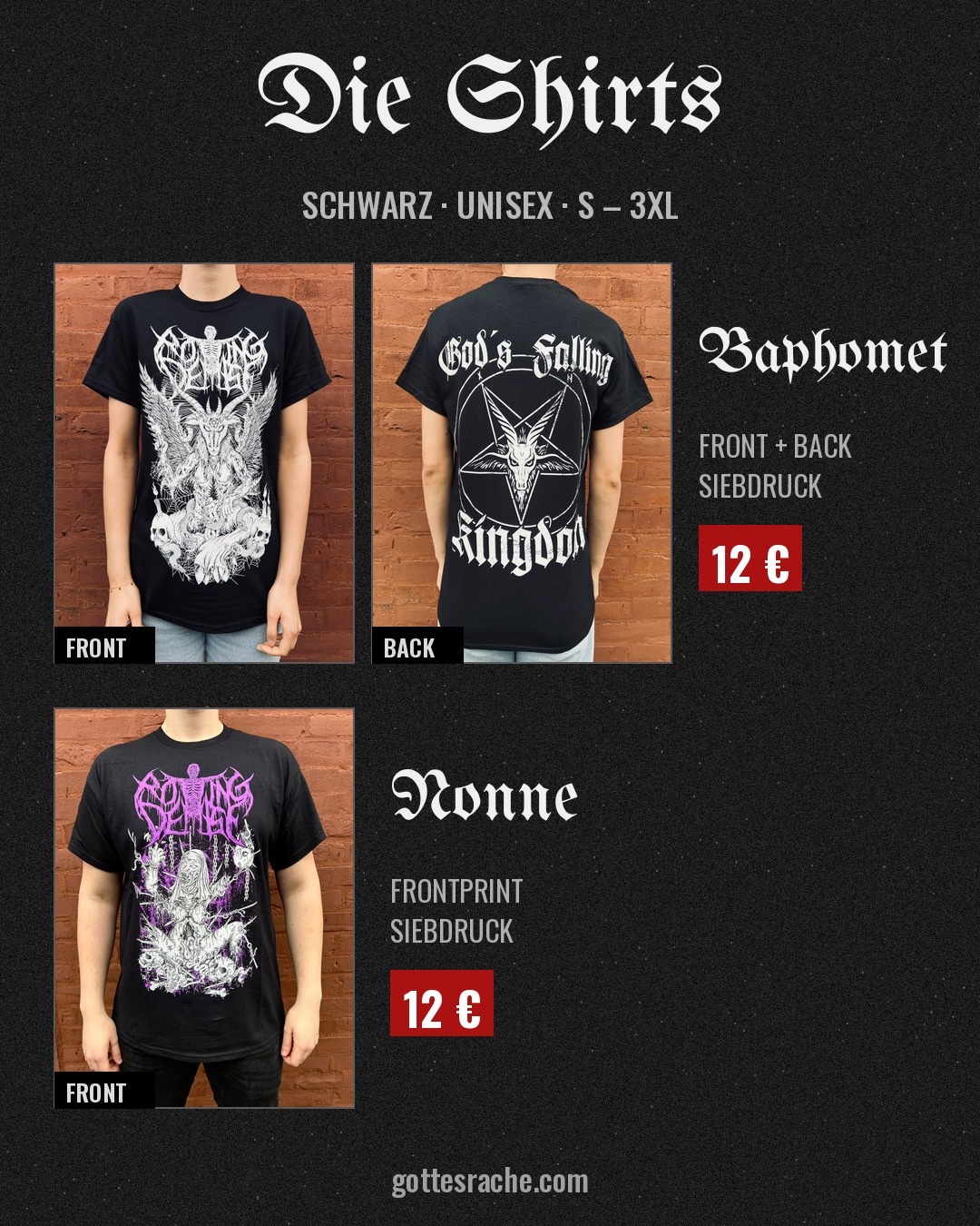 Rotting Demise – Shirts Baphomet und Nonne, je 12 €
